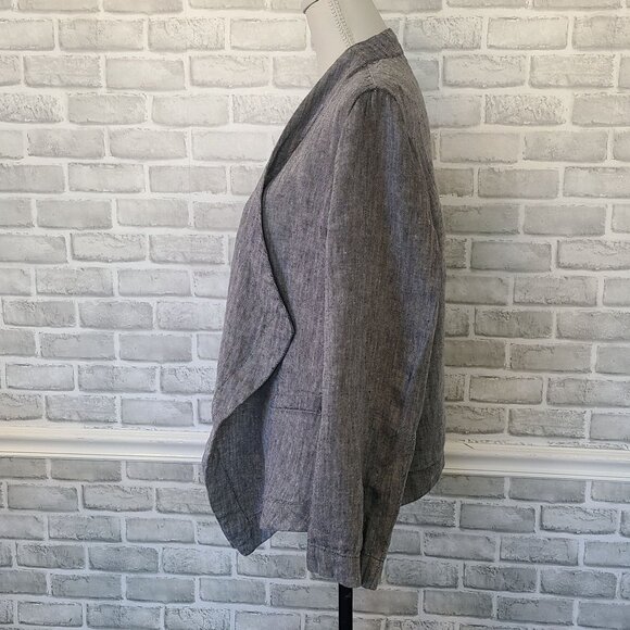 Coldwater Creek Linen Herringbone Tweed Open Front Jacket Classic Staple Lg - Picture 2 of 9